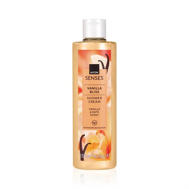 Crema doccia Vanilla Bliss da 250 ml, con estratti naturali al 100%, in confezione da packshot su sfondo bianco. - 0 | Avon