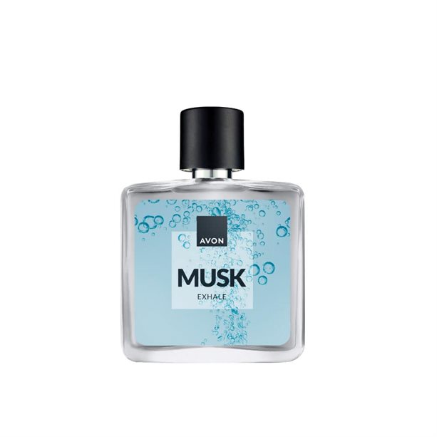 Musk Exhale Eau de Toilette da uomo, flacone trasparente con tappo nero, fragranza fresca e intensa. - 39 | Avon