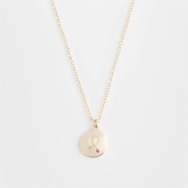 Collana "Insieme contro il tumore al seno" dorata con ciondolo a disco inciso e diamanti rosa, lunghezza 42cm + 9cm, pendente 1cm x 1,5cm. - 7 | Avon