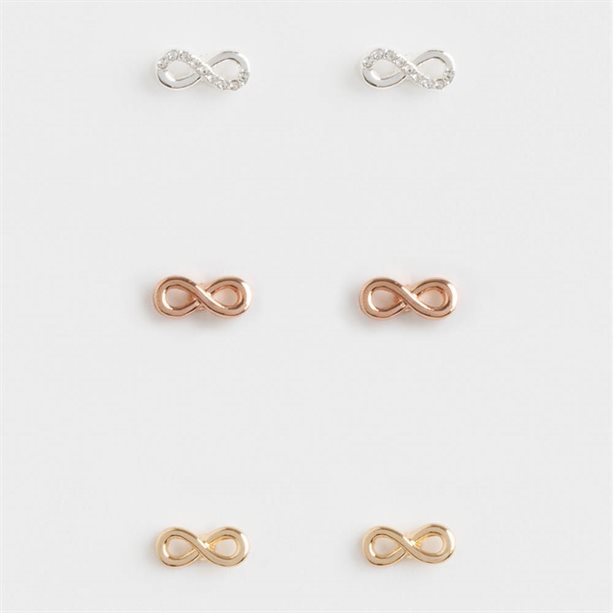 Set 3 paia di Orecchini Infinito Love For Every Day | Avon Set 3 paia di orecchini a lobo con simbolo infinito e cuore, placcati argento, oro o oro rosa, perfetti per un look quotidiano e un dono d'amore. - 19 | Avon