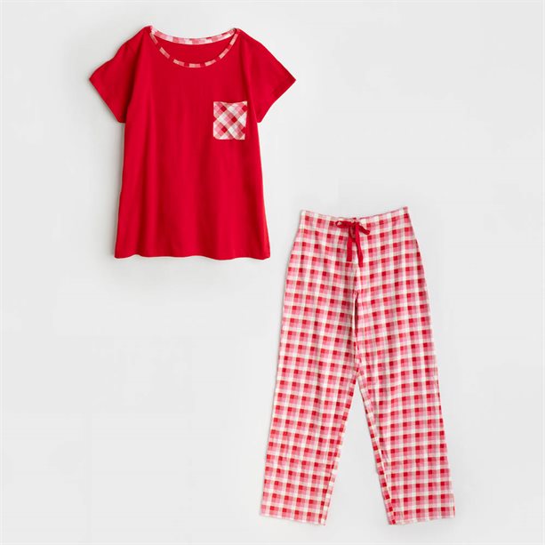 Avon Pigiama a Quadri con Maniche Corte Check