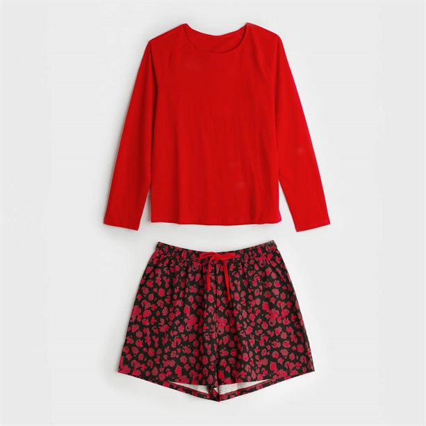 Pigiama Corto con Maniche Lunghe Red Leopard Print | Avon