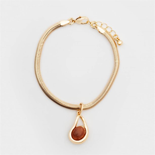 Bracciale Sandy con catena a spina di pesce placcata oro e pietra irregolare in resina epossidica effetto topazio. - 18 | Avon