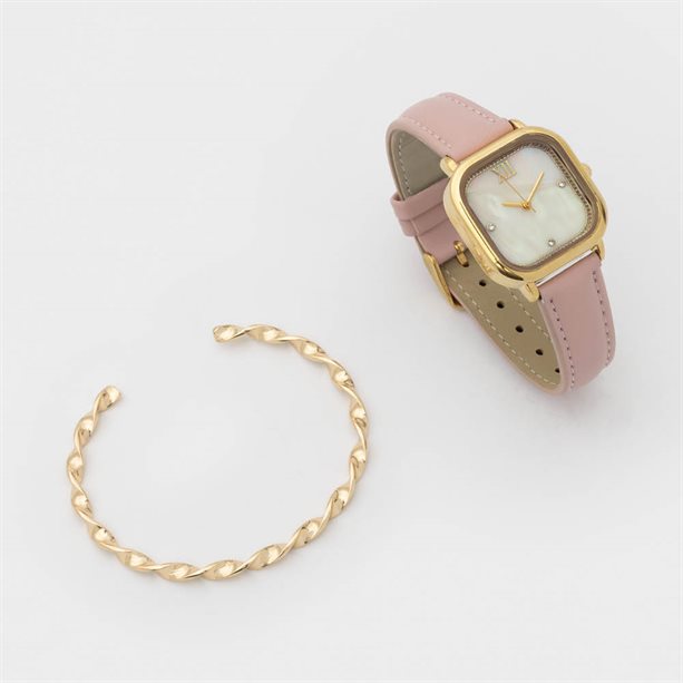 Set bracciale e orologio Maeve con cassa quadrata placcata oro 18 carati e cinturino rosa. - 22 | Avon