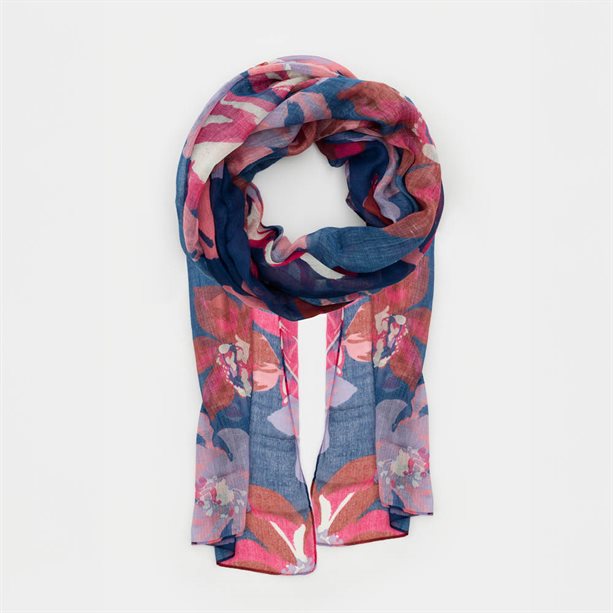 Sciarpa Floral Cora con stampa esclusiva di motivi floreali nei toni del rosa, viola e blu navy, realizzata in tessuto soffice e leggero. - 2 | Avon