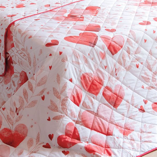 Trapuntino invernale Romantique per letto da una piazza e mezza, con romantica fantasia a cuori bianchi su sfondo rosa tenue, ideale per un ambiente accogliente. - 3 | Avon