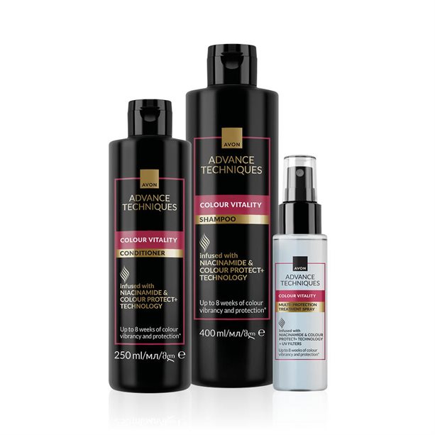 Set 3 Colour Vitality: shampoo e balsamo per capelli colorati che mantengono il colore vibrante e intenso, proteggendo e ravvivando le tonalità per una chioma luminosa e vivace. - 4 | Avon