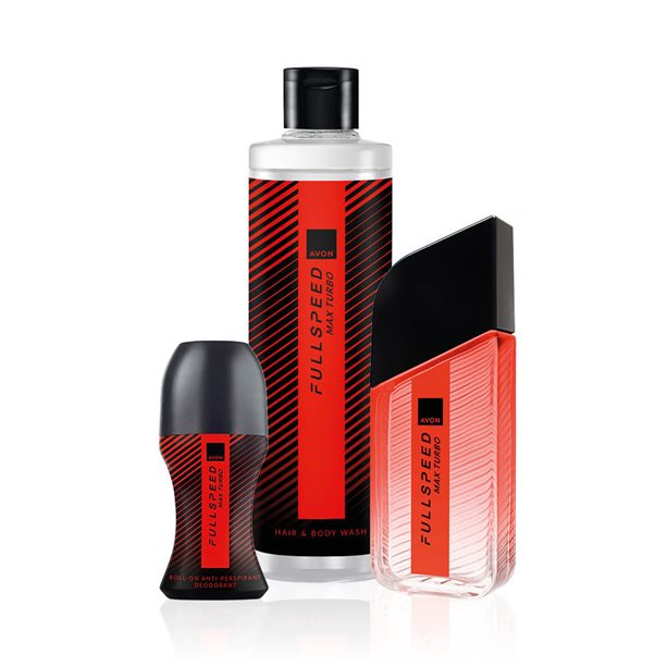 Set Full Speed Max Turbo da uomo con Eau de Toilette, deodorante e detergente corpo/capelli per una freschezza intensa e dinamica. - 15 | Avon