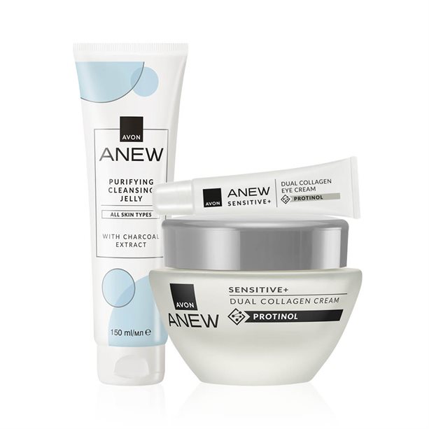 Trio Lenitivo Anew Sensitive+ con Protinol™, set skincare con crema detergente, contorno occhi e crema viso per pelli sensibili, riduce rossori e rughe. - 9 | Avon