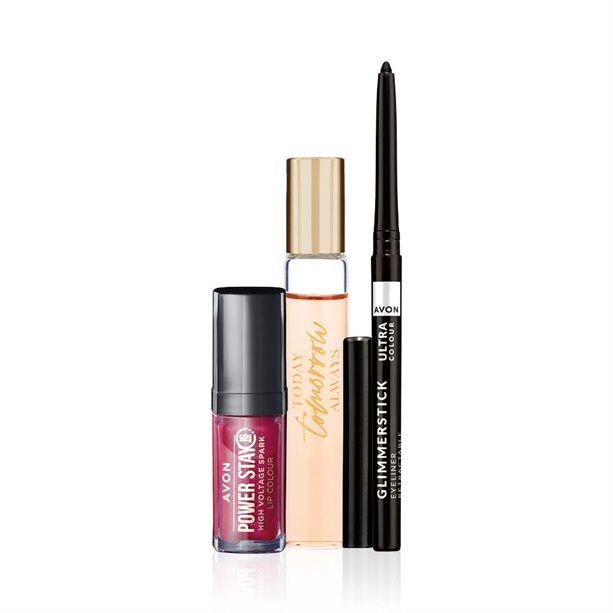 Set Avon Attraction per Lei con Glimmerstick Blackest Black e Tinta Labbra High Voltage Cherry Charge, ideale per labbra definite e un tocco di colore intenso. - 25 | Avon