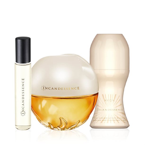 Set di 3 Incandessence profumo donna con bouquet floreale, include Eau de Parfum, deodorante e spray da borsetta, note di bergamotto, rosa e legno di tek. - 1 | Avon