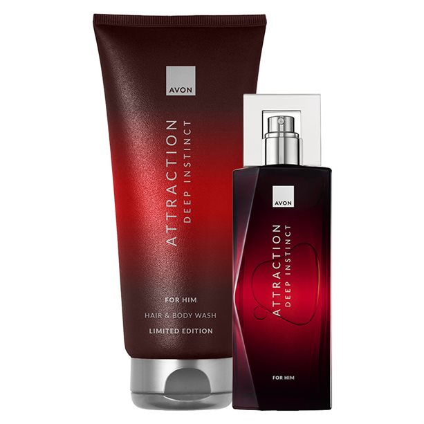 Set Attraction Deep Instinct per Lui | Avon Set Attraction Deep Instinct per Lui, cofanetto profumato maschile con Eau de Toilette e gel doccia corpo/capelli, fragranza vigorosa e seducente. - 34 | Avon