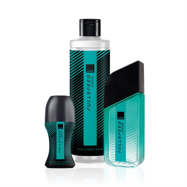 Set di 3 Full Speed Surfer uomo: Eau de Toilette, deodorante e detergente con fragranza fresca e legnosa per un'energia dinamica. - 28 | Avon