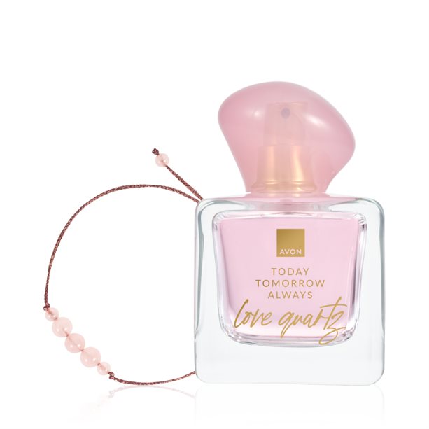 Set Love Quartz con profumo femminile luminoso e bracciale in macramé con perle naturali di Quarzo Rosa. - 23 | Avon