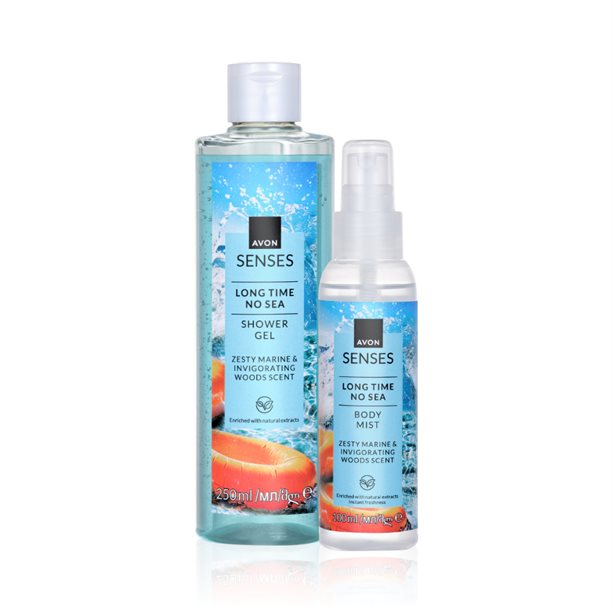 Set di 2 Long Time No Sea: gel doccia e spray corpo con design marino ispirato al mare e alle vacanze estive. - 7 | Avon