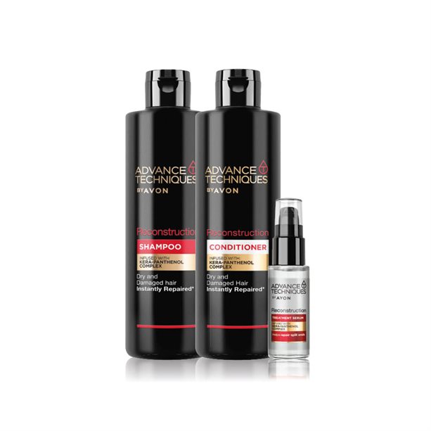Set Advance Techniques Reconstruction | Avon Set Advance Techniques Reconstruction con Kera Panthenol Complex per capelli secchi e danneggiati, include shampoo, balsamo e siero trattante. - 0 | Avon