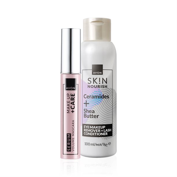 Set di 2 Mascara Blackest Black e Struccante SK!N Nourish per ciglia intense e nutrite, con packaging elegante. - 2 | Avon