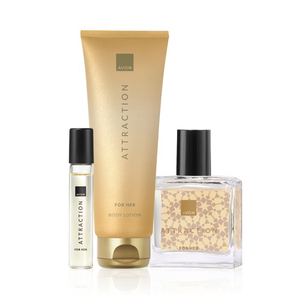Set di 3 profumi Avon Attraction Lei formato viaggio, eau de parfum femminile sensuale e seducente con note fruttate, floreali e ambrate, ideale per la borsetta. - 17 | Avon