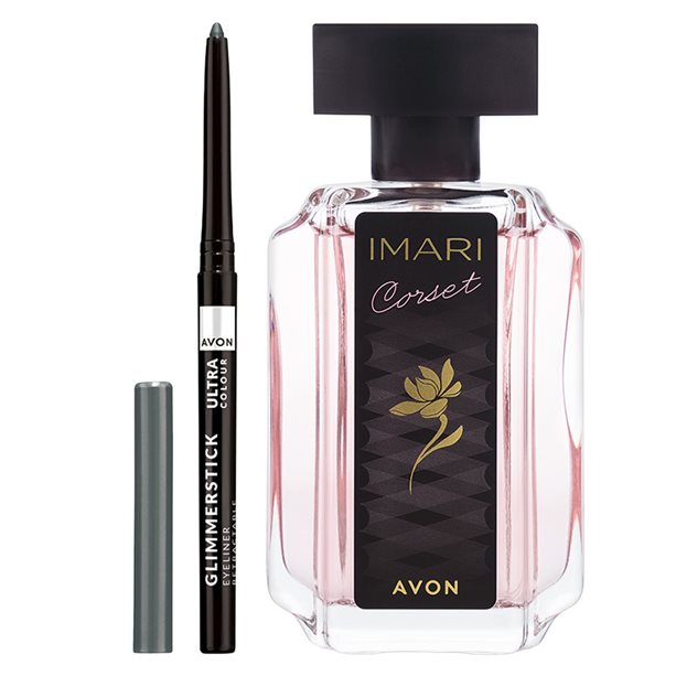 Set Imari Corset Eau de Toilette + Matita Contorno Occhi Glimmerstick (Grey) | Avon Set Imari Corset Eau de Toilette e matita contorno occhi Glimmerstick grigia, un'elegante combinazione per un fascino seducente e uno sguardo intenso. - 3 | Avon