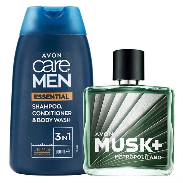 Set regalo 3-in-1 per uomo: Shampoo, Balsamo e Detergente Corpo Essential Metropolitan Musk con Active Technology, vitamina E ed estratti di ematite per un trattamento rivitalizzante. - 8 | Avon